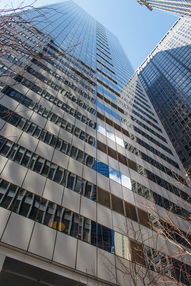 The glass-and-aluminum east facade.