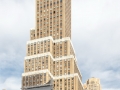 Nelson Tower's distinct white crown is visible from throughout the Garment District.